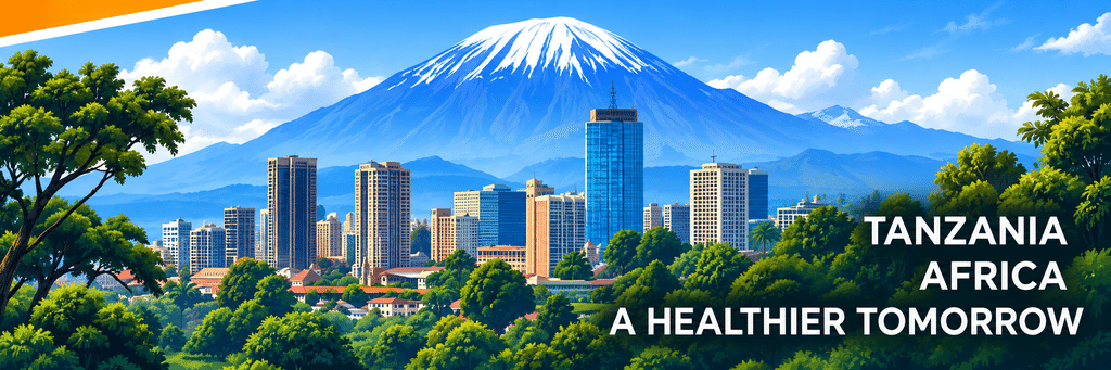 Tanzania city and Mount Kilimanjaro representing a healthier tomorrow