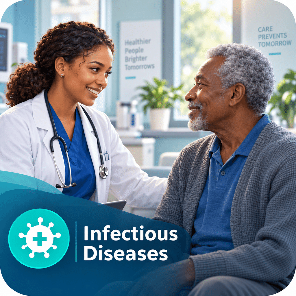 Clinician supporting a patient during infectious-disease care