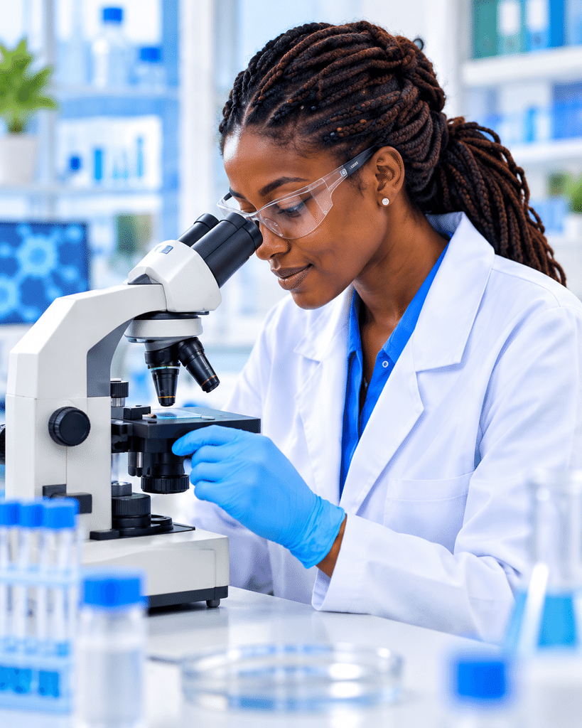 WEMA researcher examining evidence in a laboratory