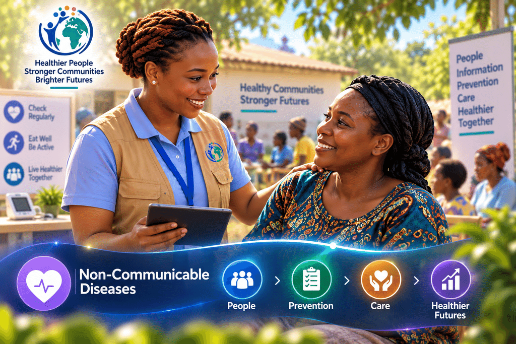 Community health worker discussing non-communicable disease prevention